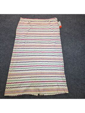 Vintage Heirlooms Midi Skirt L White Multi Striped Festival Boho Hippie Retro